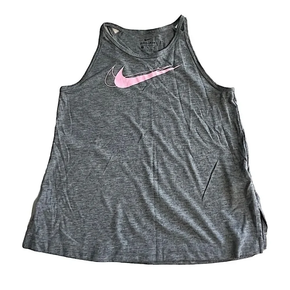 Nike Girls' Trophy Training Tank Top Medium Grey with Baby Pink Swoosh
